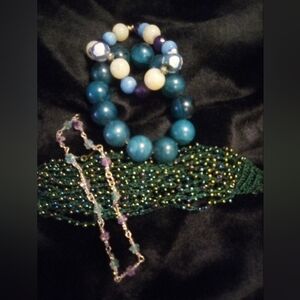 Elegant Beaded Jewelry Set in Blue and Green